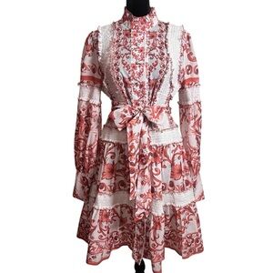 Beulah Style Baroque Floral Lace Dress Romantic Cottagecore Ruffle Small
